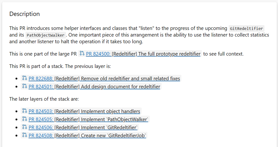 Describing stacked pull requests
